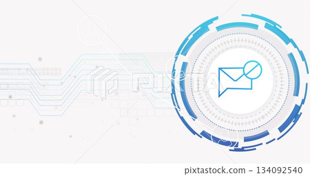 Image of digital envelope with circuit lines and circular tech design elements 134092540