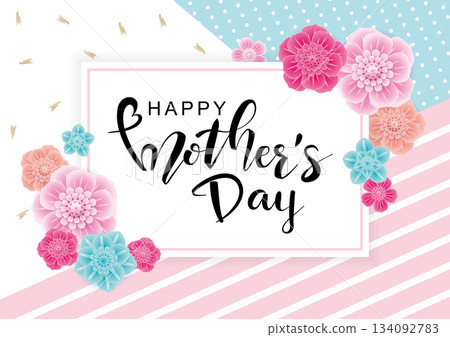 3D flowers and frames, vector graphic for Mother's Day banners, posters, and other promotional materials; also suitable for Women's Day, Valentine's Day, anniversaries, and weddings. 134092783