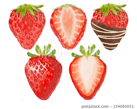 草莓插畫套裝（半切面、橫切面、巧克力包裹） 134093051