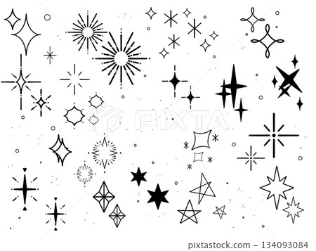 Sparkling decoration set - Hand-drawn illustrations of light and stars - Black Sparkling decoration set - Hand-drawn illustrations of light and stars - Black 134093084