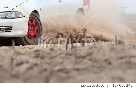 Rally racing car increase speed in dirt track Rally racing car increase speed in dirt track 134093245