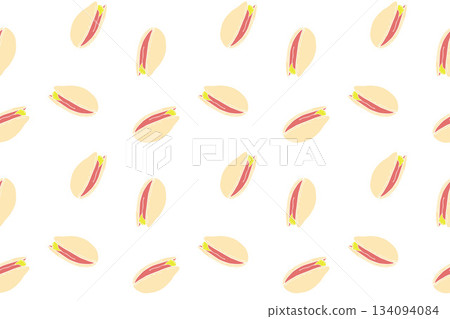 Pistachio pattern, healthy food nuts and seeds doodle. Packaging, wallpaper, wrapper, backdrop. 134094084