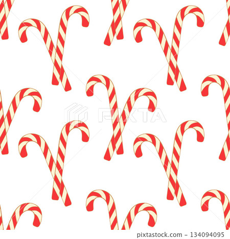 Christmas candy cane seamless pattern with red stripes on light background. Red and gold. Christmas candy cane seamless pattern with red stripes on light background. Red and gold. 134094095