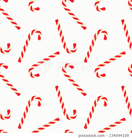 Christmas candy cane seamless pattern with red and yellow stripes on light background. Christmas candy cane seamless pattern with red and yellow stripes on light background. 134094109
