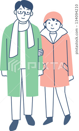 Couple wearing winter coats 134094210