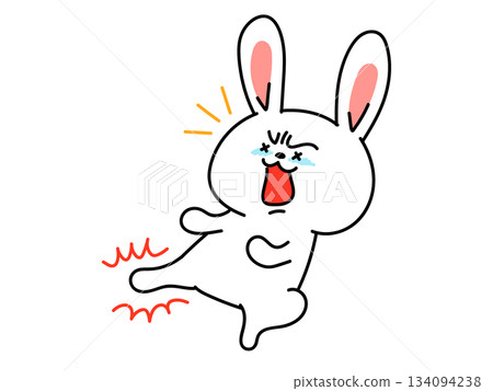 Cramp! A rabbit with a cramp in his leg 134094238
