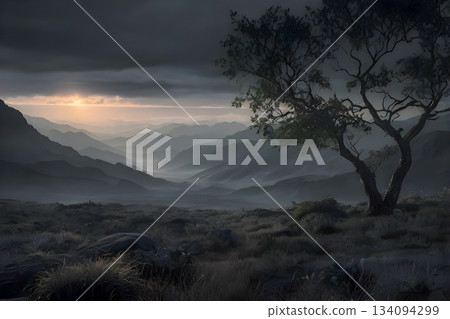 sunset over the mountains 134094299