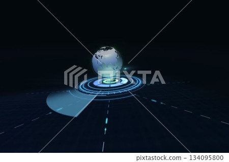 Digitally generated image of earth with illuminated trail 134095800