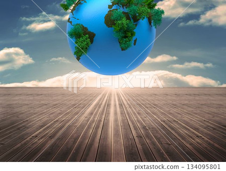 Digitally generated earth floating in air 134095801