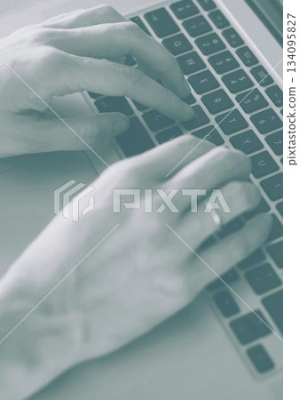 Cropped image of person using laptop 134095827