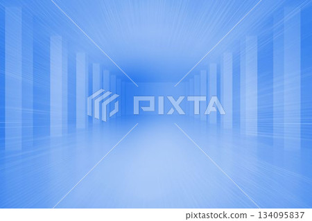Abstract blue digital corridor is unfolding in flat design, featuring glowing pillars, mirror floor Abstract blue digital corridor is unfolding in flat design, featuring glowing pillars, mirror floor 134095837