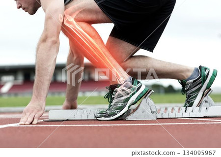 Runner experiencing leg pain Runner experiencing leg pain 134095967