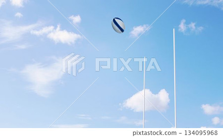 Rugby ball flying between posts Rugby ball flying between posts 134095968
