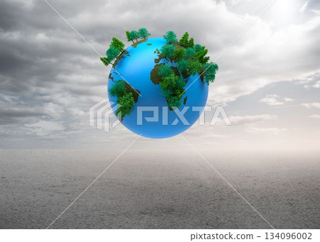 Digitally generated earth floating in air Digitally generated earth floating in air 134096002