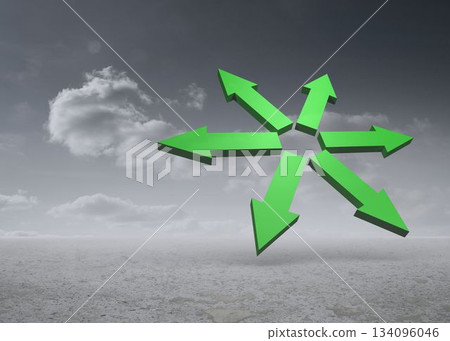 Green arrows in a desert landscape Green arrows in a desert landscape 134096046