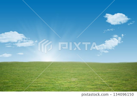 Blue sky over green field Blue sky over green field 134096150