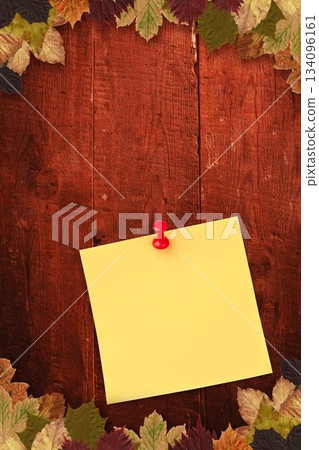 Autumn leaves with yellow note Autumn leaves with yellow note 134096161