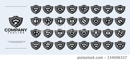 Modern security shield initial letter A-Z logo set Modern security shield initial letter A-Z logo set 134096337