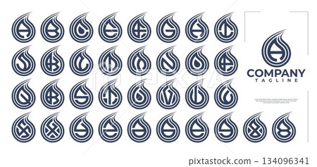 Simple swoosh splash water drop letter A-Z logo set Simple swoosh splash water drop letter A-Z logo set 134096341