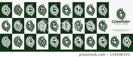 Green nature plant leaf letter A-Z logo set Green nature plant leaf letter A-Z logo set 134096343