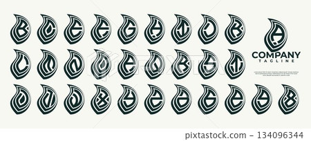 Simple nature leaf initial letter A-Z logo set 134096344
