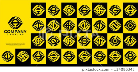 Geometric optic eye shape letter A-Z logo set Geometric optic eye shape letter A-Z logo set 134096345