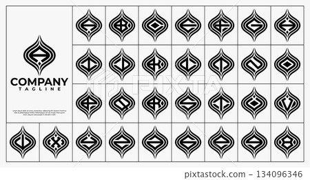 Line swoosh abstract leaf letter A-Z logo set 134096346