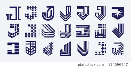 Minimalist company abstract letter J logo set 134096347