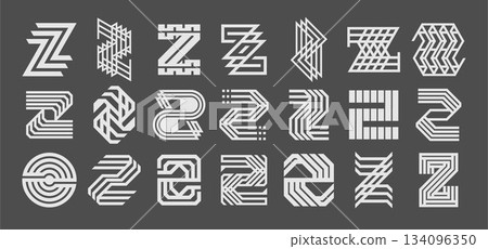 Creative abstract letter Z logo, number 2 design set 134096350