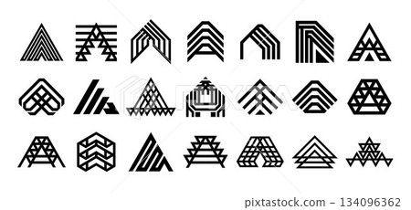Geometric flat line abstract letter A logo set Geometric flat line abstract letter A logo set 134096362