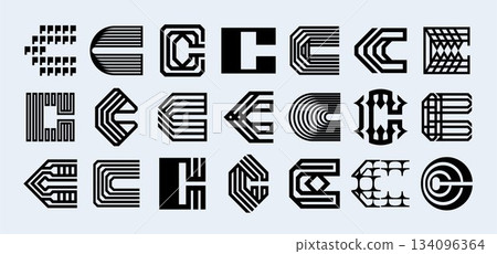 Digital technology line abstract letter C logo set Digital technology line abstract letter C logo set 134096364