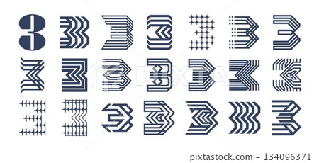Decorative line abstract number 3 logo set Decorative line abstract number 3 logo set 134096371