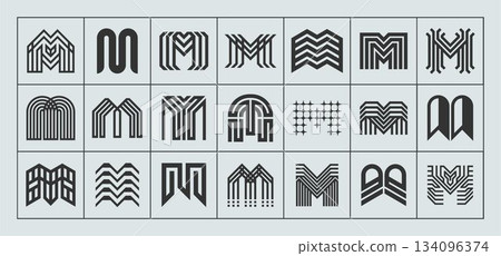 Geometric line abstract letter M logo bundle Geometric line abstract letter M logo bundle 134096374