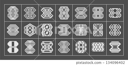 Futuristic technology line number 8 logo set 134096402