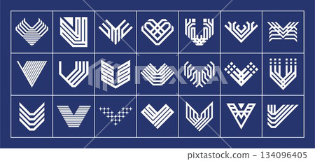 Company abstract checklist letter V logo set Company abstract checklist letter V logo set 134096405