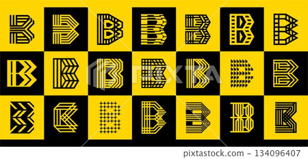 Bundle of digital modern initial letter B logo Bundle of digital modern initial letter B logo 134096407