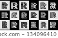 Creative flat line abstract letter R logo set 134096410