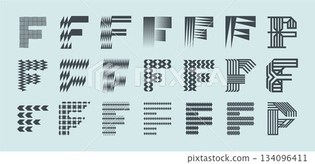Elegant decorative abstract letter F logo set 134096411