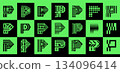 Modern cyberspace letter P logo branding set 134096414
