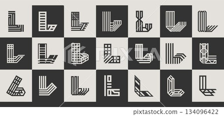 Bundle of digital flat line abstract letter L logo Bundle of digital flat line abstract letter L logo 134096422
