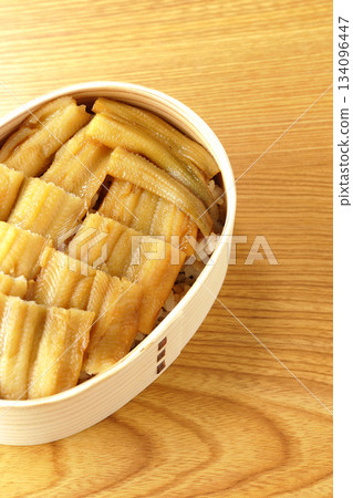 Boiled conger eel bento in a bento box 134096447