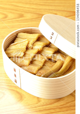 Boiled conger eel bento in a bento box Boiled conger eel bento in a bento box 134096458