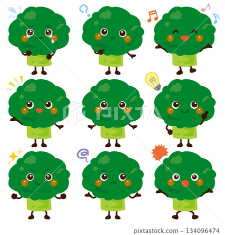 綠花椰菜角色臉部表情套裝 134096474