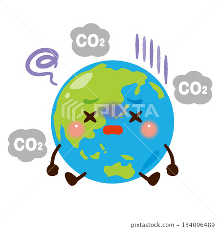 描繪地球遭受溫室氣體侵害的插圖 134096489
