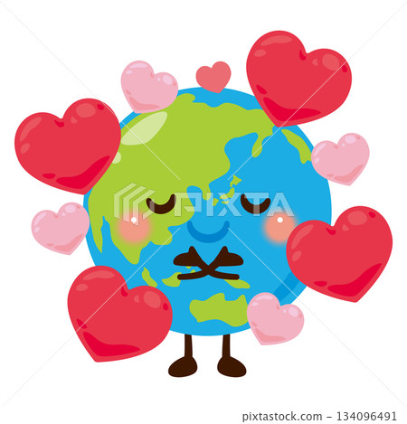 地球角色插圖，手持一顆心 134096491