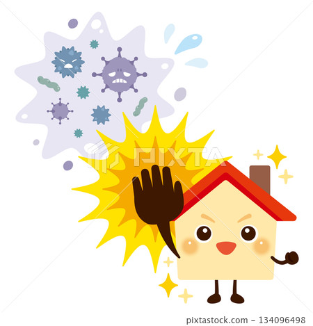 Character illustration of a healthy house that repels viruses Character illustration of a healthy house that repels viruses 134096498
