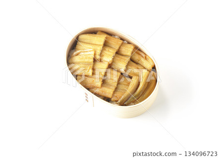 A bento box of boiled conger eel in a bento box photographed against a white background 134096723