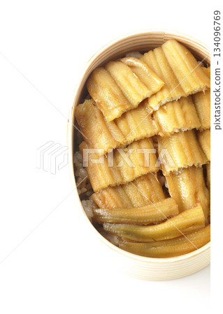 A bento box of boiled conger eel in a bento box photographed against a white background 134096769