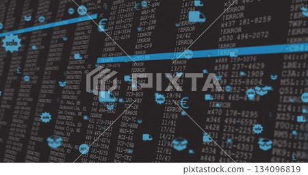 Displaying dashboard showing ERROR codes on monitor, with highlight bars and padlock icons Displaying dashboard showing ERROR codes on monitor, with highlight bars and padlock icons 134096819