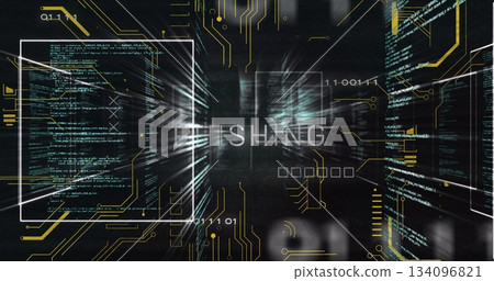 Displaying central PHISHING text emitting data in cyberspace dashboard, with turquoise code traces Displaying central PHISHING text emitting data in cyberspace dashboard, with turquoise code traces 134096821